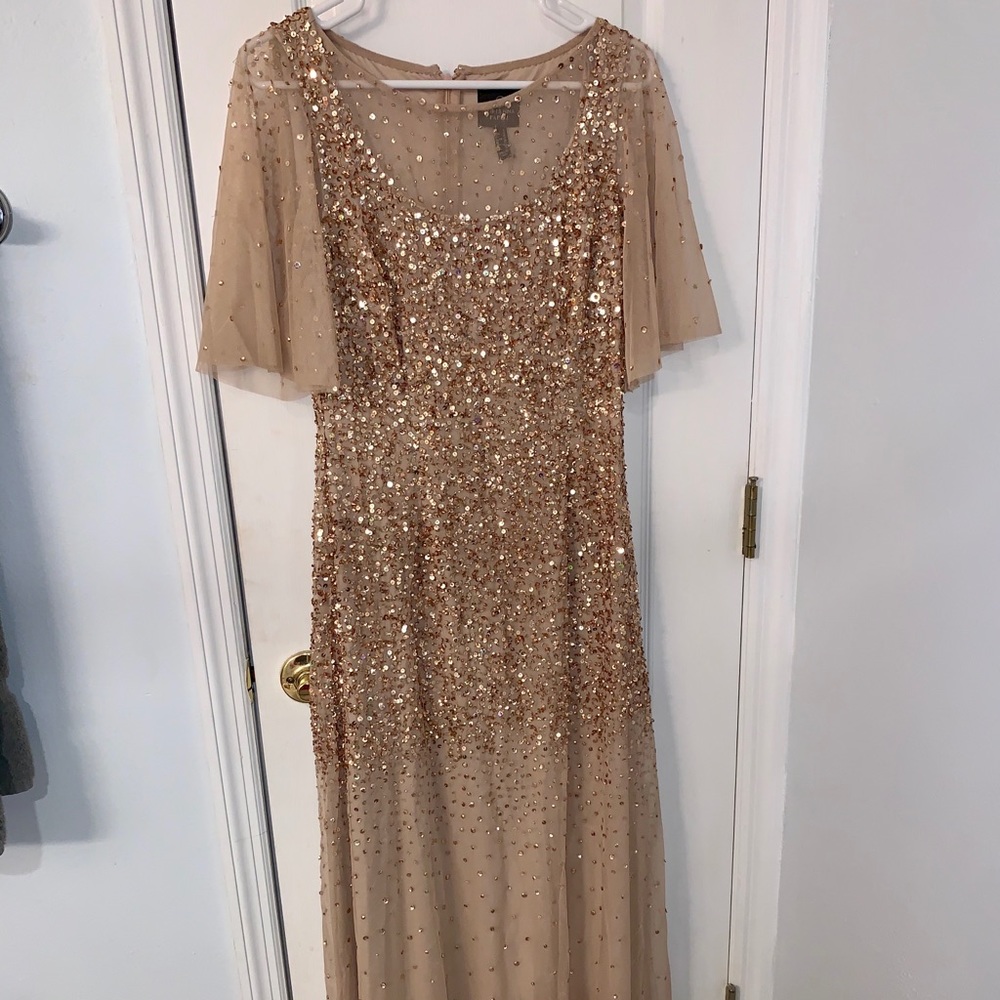 Adrianna Papell Sequin Gold Evening Gown